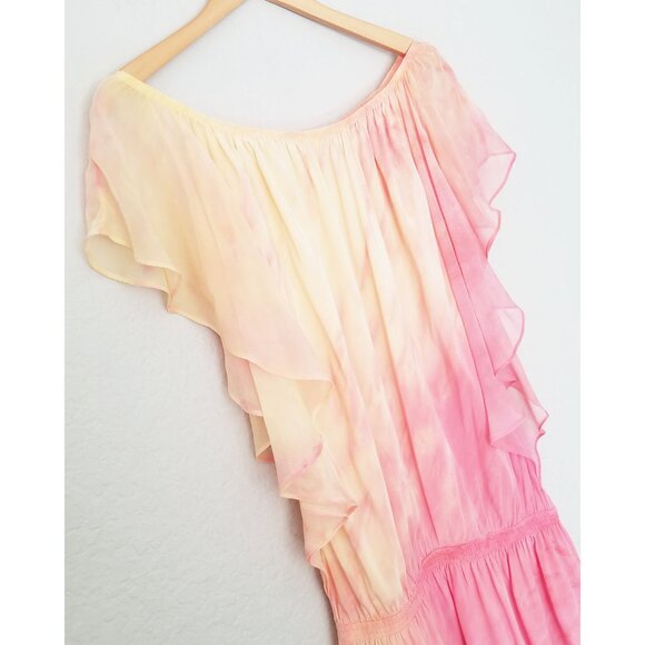 Gypsy 05 100% Silk Flutter Mini Dress Sunset Ombre Fairy Romantic Coquette Beach - Picture 8 of 16